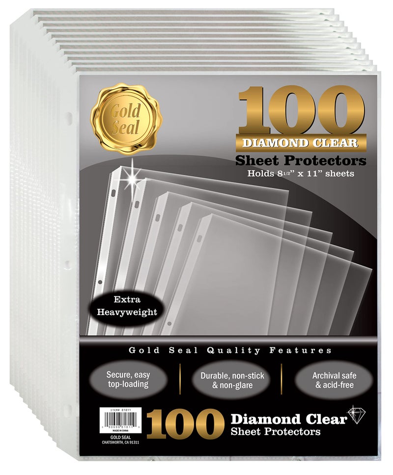 GOLD SEAL 100 Count Diamond Clear Extra Heavyweight Sheet Protectors, 4 mils Strong,8.5 x 11, Top Load, 100 Pack - Image 1